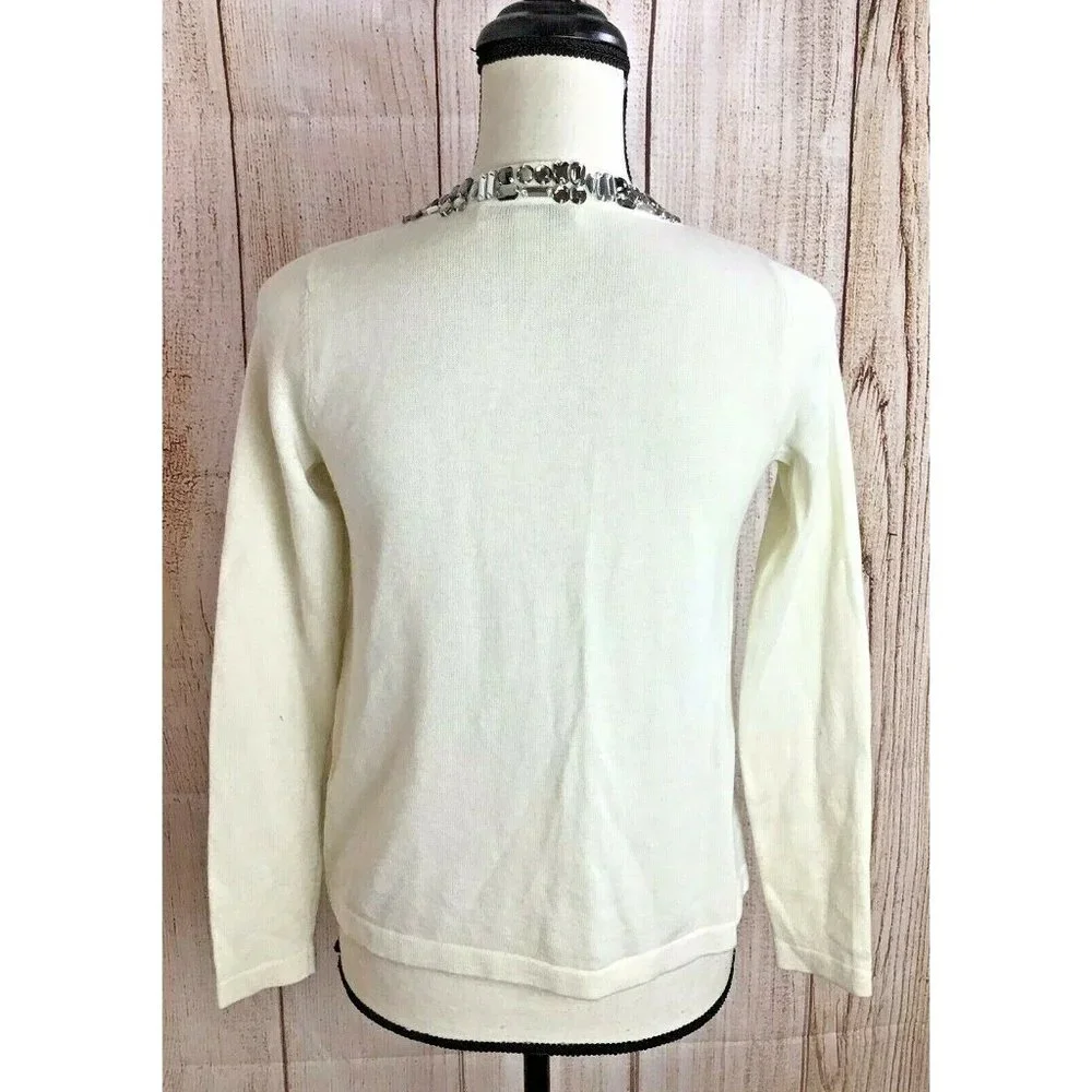 Banana Republic Cardigan Sweater Sz XS Jeweled Collar Cream Color Wool Blend